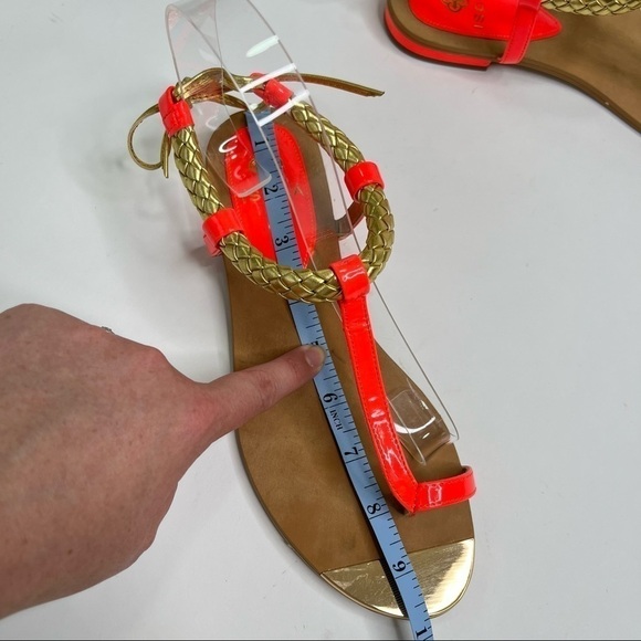 NEW Isolá Bright Neon Coral Cleopatra Gold Braided Tie Back Thong Sandals - Picture 14 of 14